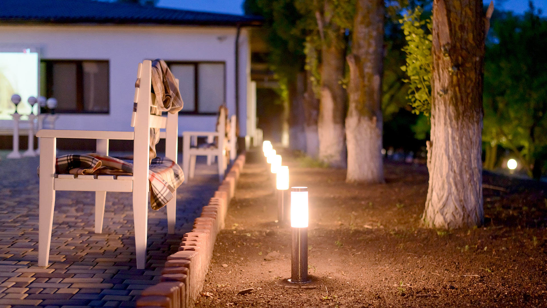 Outdoor lighting near a patio in Downingtown, PA.