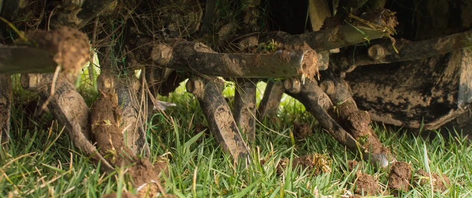 Aerator machine on a lawn in West Chester, PA.