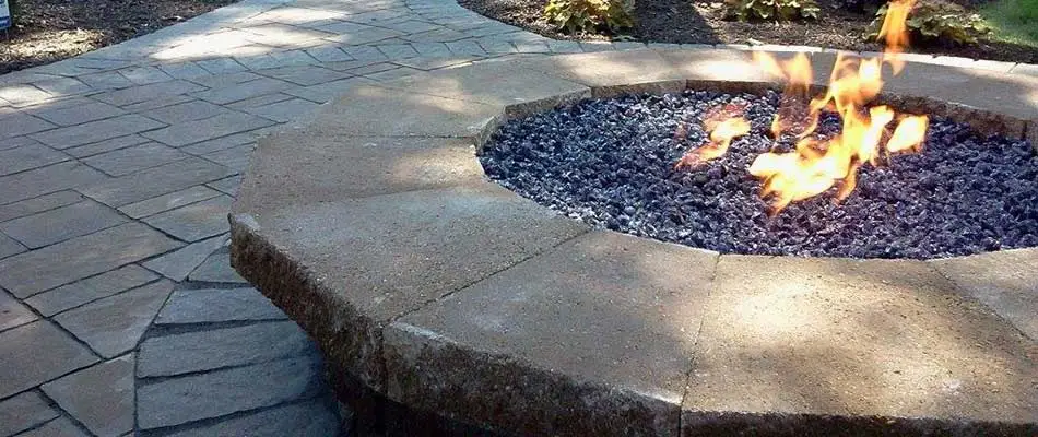 Gas burning fire pit at a home in West Chester, PA.