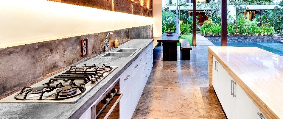 Outdoor kitchen in West Chester, PA, with sink and stove.