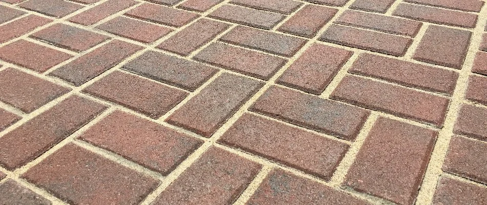 Patio in West Chester, PA, with basketweave paver pattern.