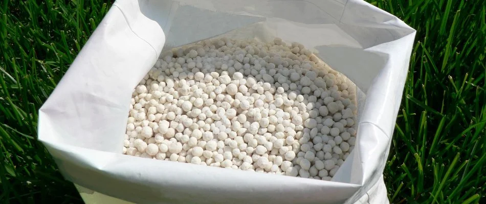 White sack with granular fertilizer in West Chester, PA.