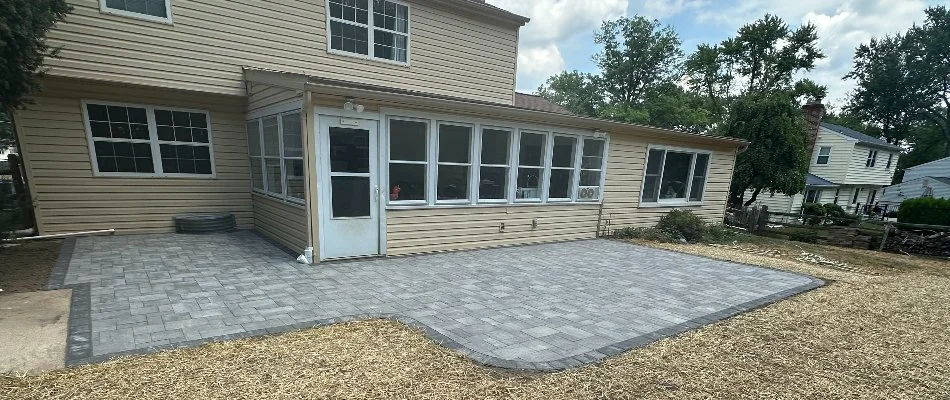 A concrete paver patio installed in the backyard of our client's property in West Chester, PA.