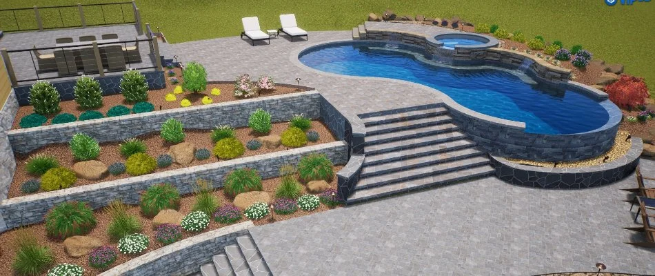 Design rendering of a patio area on a property in West Chester, PA.