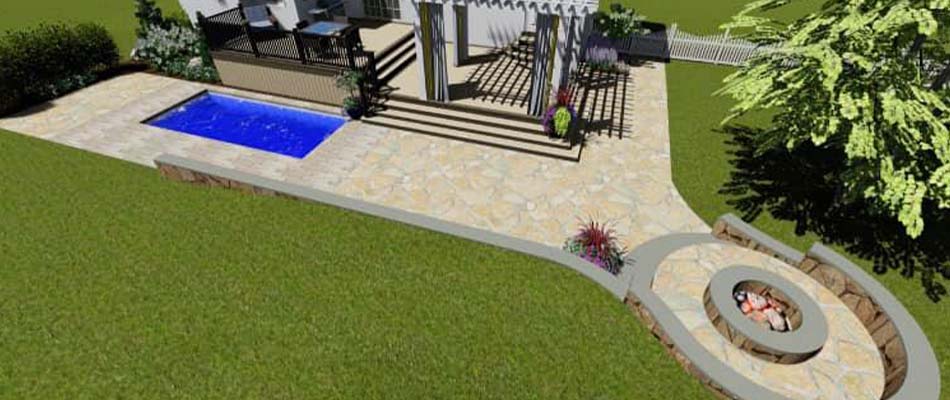 Landscape 3D design with pool and patio in West Chester, PA.