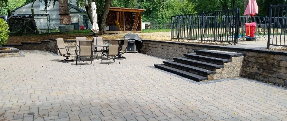 Retaining wall and patio area on a property in West Chester, PA.