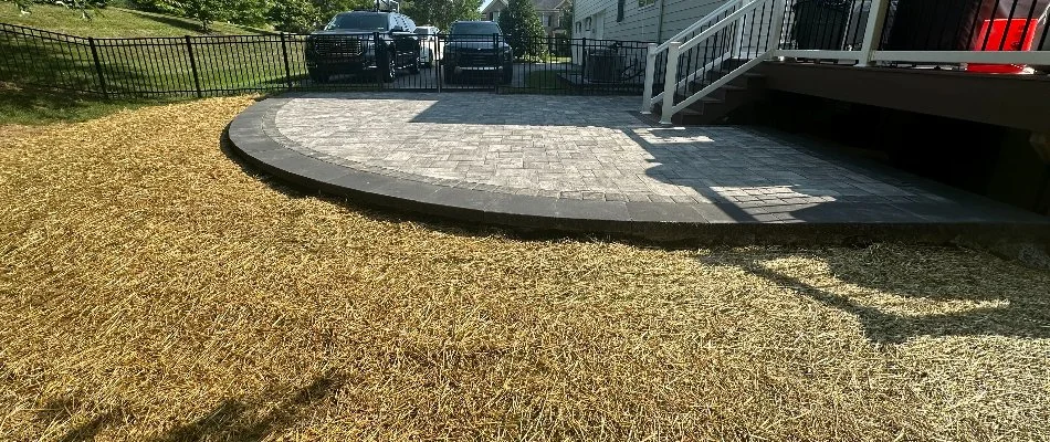 Patio area surrounded by straw in West Chester, PA.