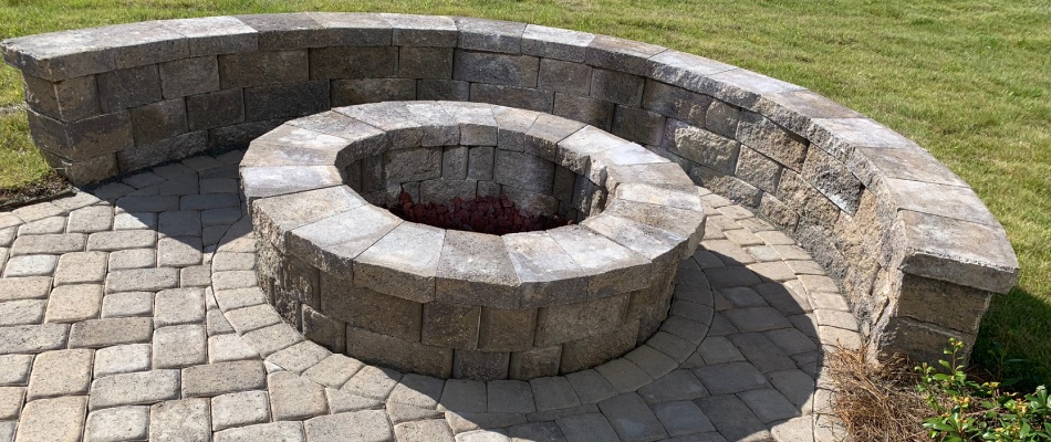 Seating wall installed for fire pit area in West Chester, PA.